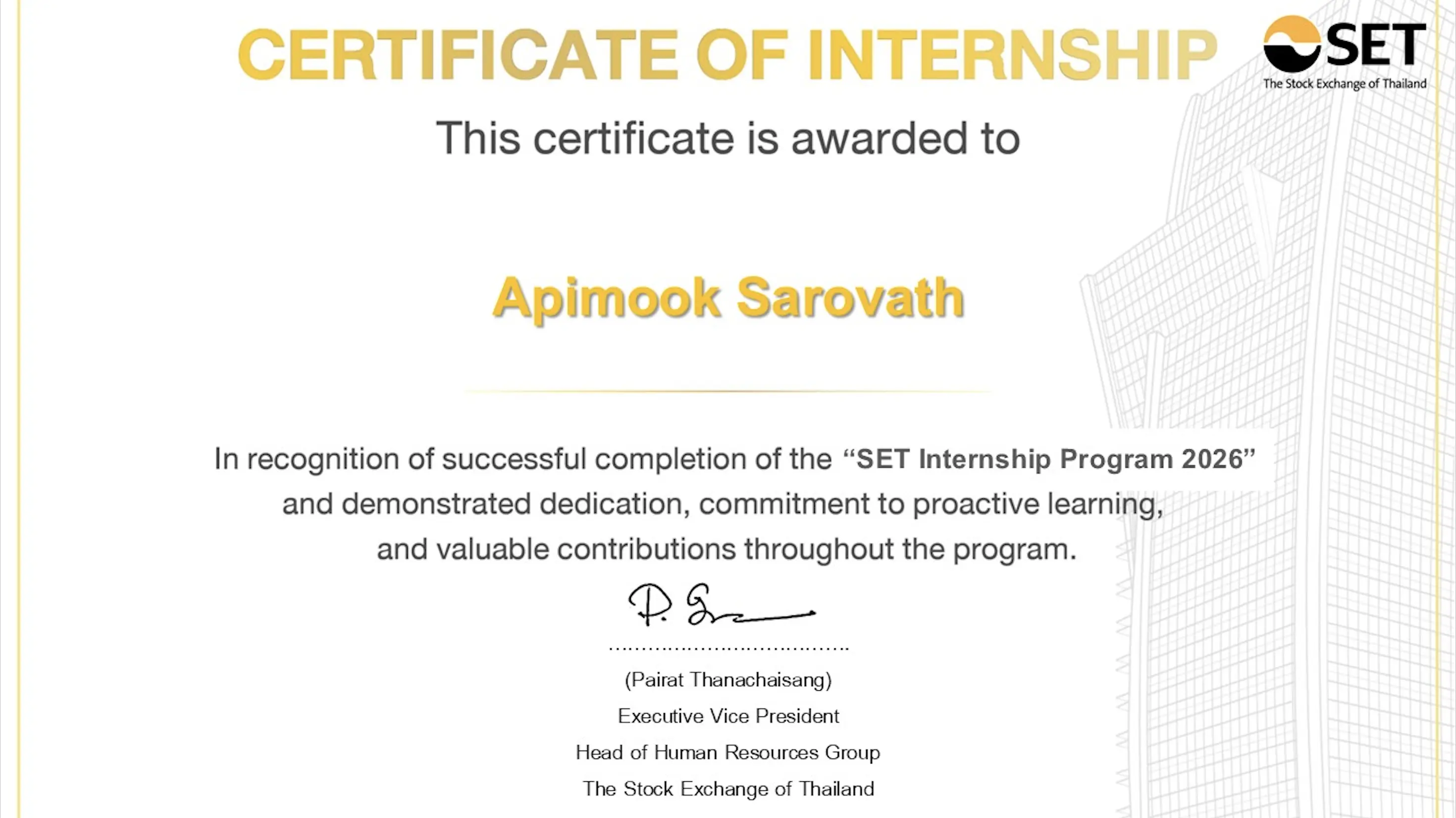 SET Internship Certificate